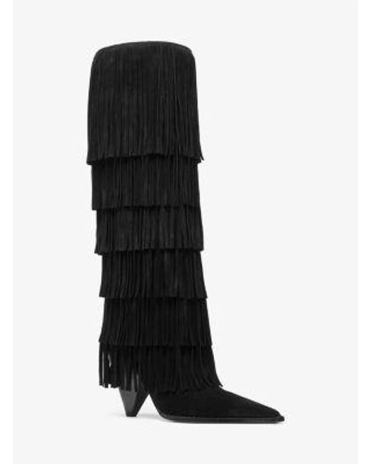 Michael Kors Black Jayla Suede Fringed Boot