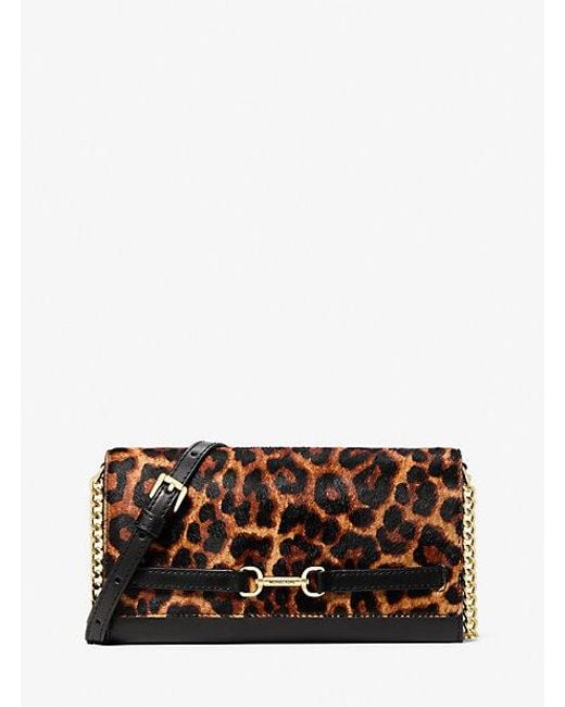 Michael Kors Gray Carson Large Leopard Print Calf Hair Crossbody Bag