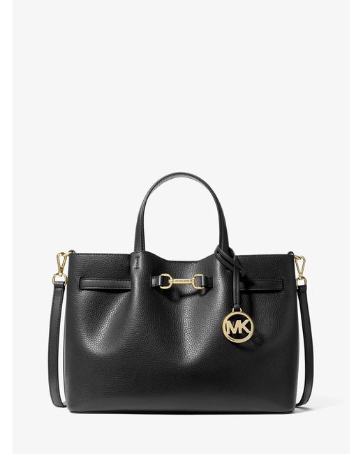 Michael Kors Outlet Black Mk Carson Medium Pebbled Leather Satchel