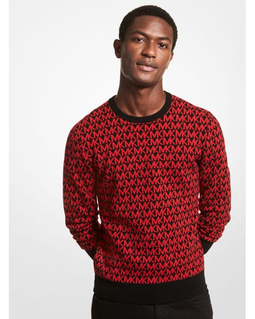 Michael Kors Red Logo Jacquard Merino Wool Sweater for men