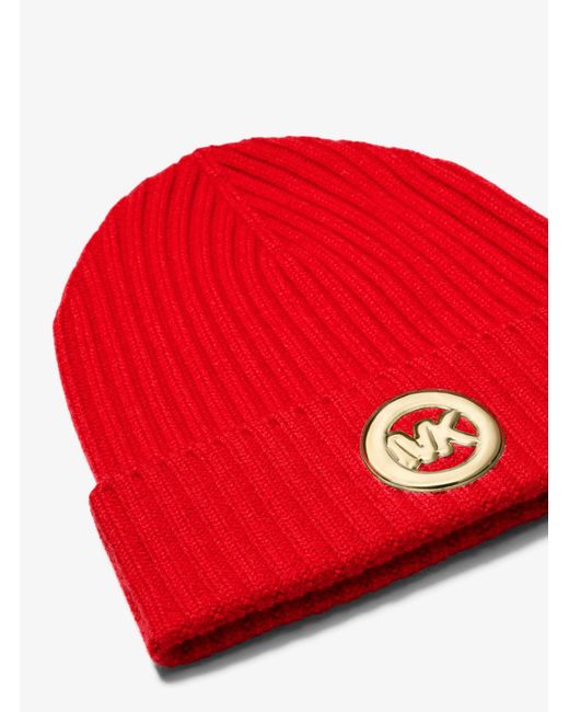 MICHAEL Michael Kors Red Ribbed Wool Beanie