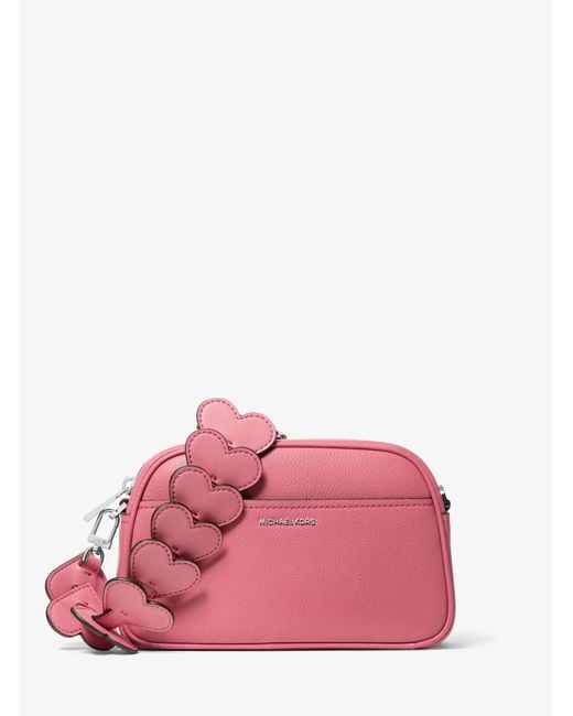 MICHAEL Michael Kors Pink Mk Jet Set Small Leather And Heart Embellished Strap Camera Crossbody Bag