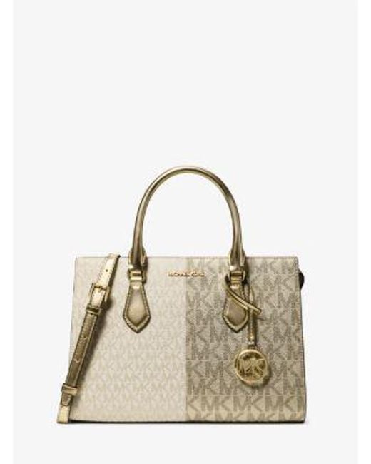 Michael Kors Natural Sheila Medium Two-Tone Metallic Signature Logo Satchel