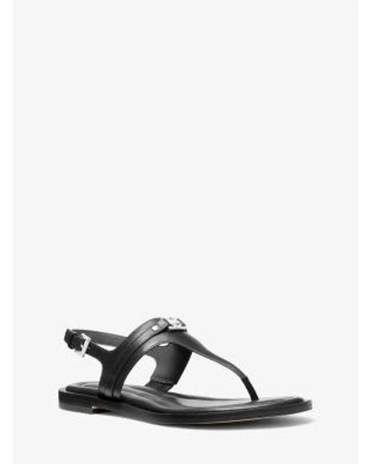 Michael Kors Black Mk Mandy Leather T-Strap Sandal