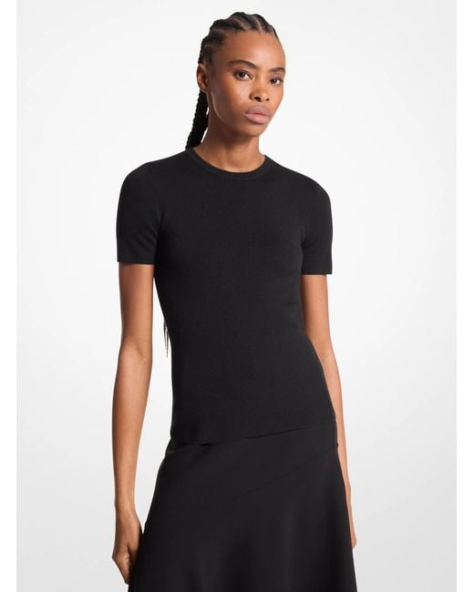 Michael Kors Black Cashmere Short-Sleeve Sweater
