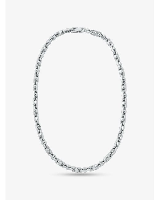 Michael Kors White Astor Link Medium Pavé Precious Metal-Plated Brass Necklace