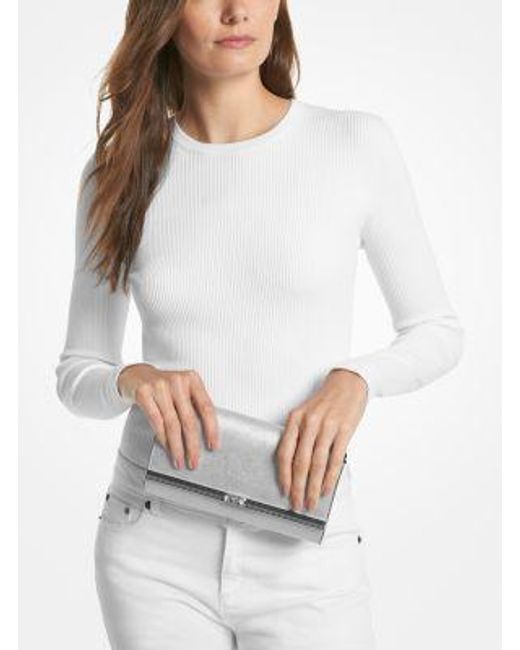 MICHAEL Michael Kors Gray Mona Large East/West Clutch Clutch Handbags, Leather