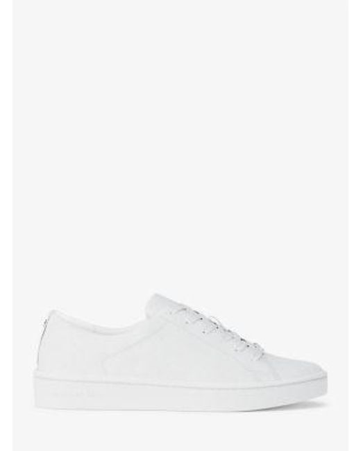 MICHAEL Michael Kors White Mk Keaton Logo Debossed Leather Trainers