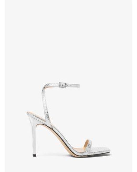 Michael Kors White Liana Metallic Snake Embossed Leather Sandal