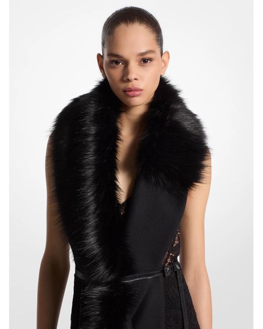 Michael Kors Black Mk Wool Melton Faux Fur Stole