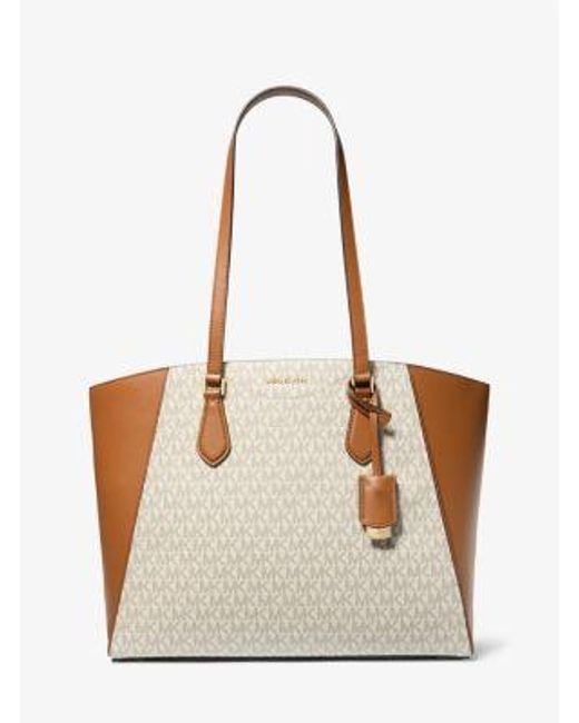 Michael Kors White Taryn Large Signature Logo And Leather Tote Bag