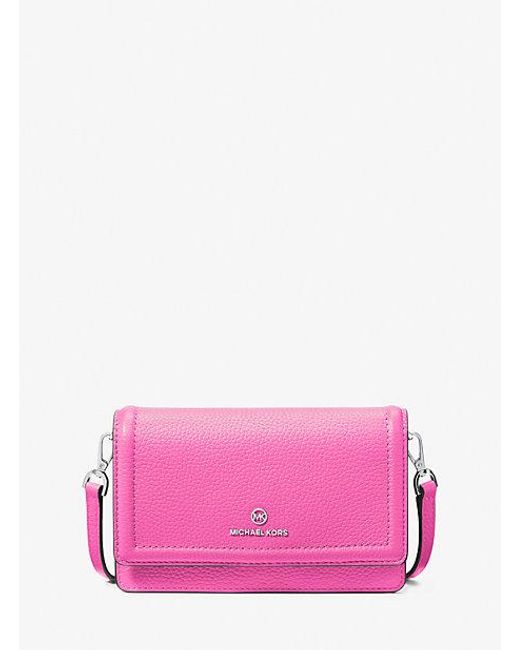 Michael Kors Pink Jet Set Small Pebbled Leather Smartphone Convertible Crossbody Bag
