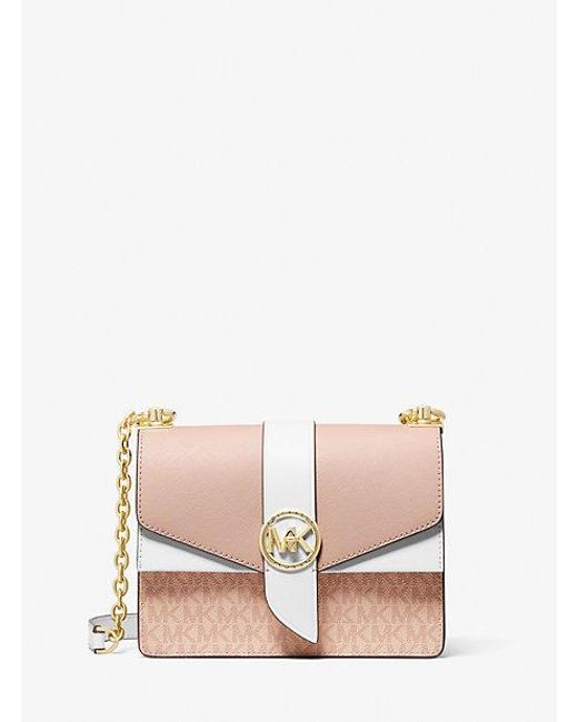 Michael Kors Pink Greenwich Small Color-block Logo And Saffiano Leather Crossbody Bag
