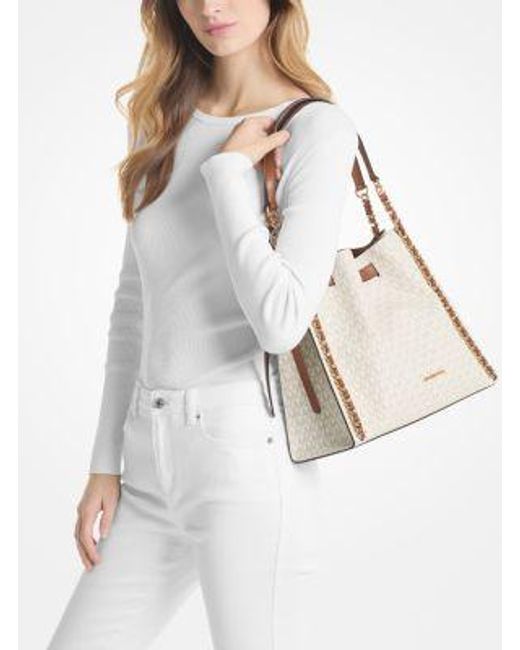 Michael Kors Natural Mina Large Signature Logo Chain Shoulder Bag