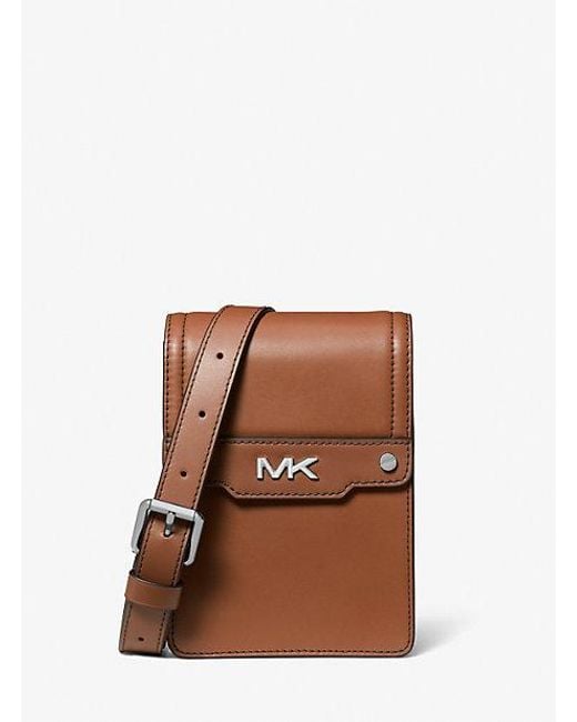 Michael Kors Brown Varick Leather Smartphone Crossbody Bag for men
