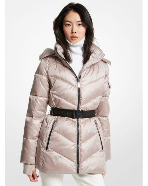 MICHAEL Michael Kors Faux Fur Trim Quilted Cire Jacket in Natural Lyst UK