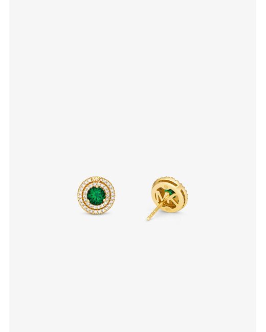 Michael Kors Green 14k Gold-plated Sterling Silver Double Halo Stud Earrings