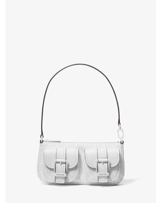 MICHAEL Michael Kors White Mk Zoe Small Signature Logo Convertible Pochette