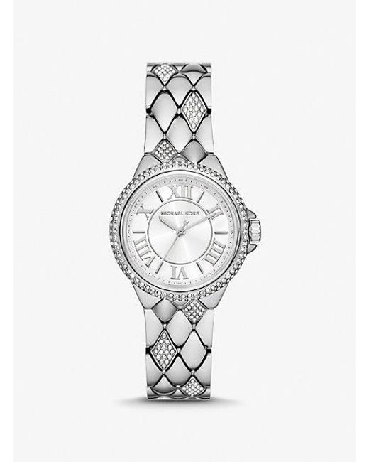 Michael Kors White Mini Camille Pavé Silver-tone Watch