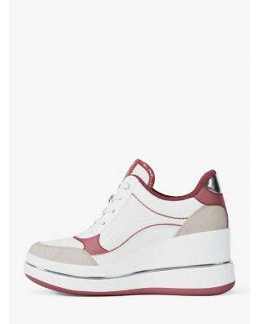 MICHAEL Michael Kors White Mk Emmy Mixed-Media Wedge Trainer