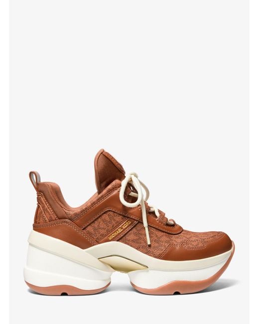 michael michael kors olympia logo and leather trainer