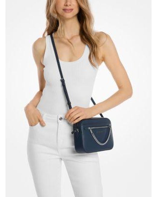 Michael Kors Blue Jet Set Large Saffiano Leather Crossbody Bag