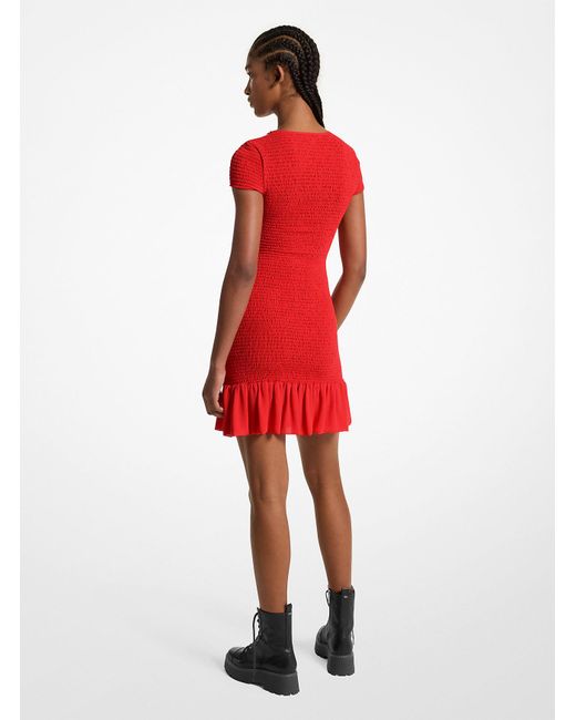 MICHAEL Michael Kors Red Mk Smocked Georgette Mini Dress