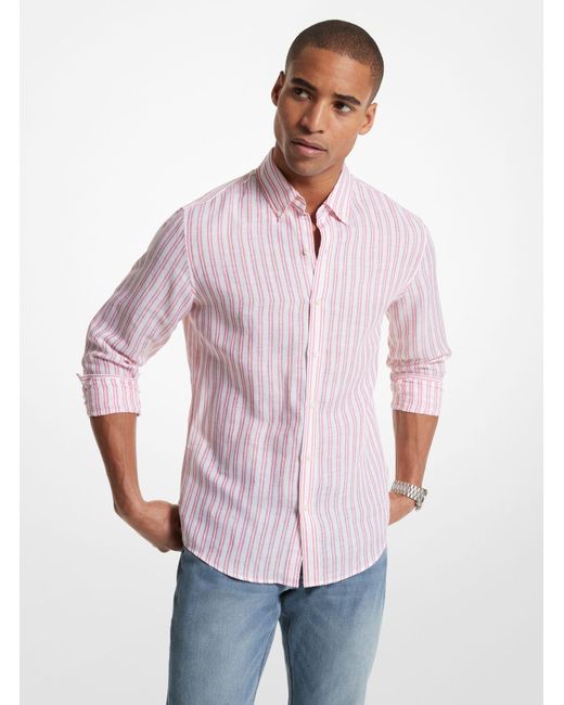 Michael Kors Purple Striped Linen Blend Shirt for men