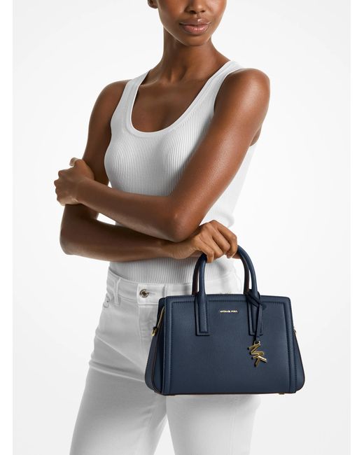 MICHAEL Michael Kors Blue Mk Laila Small Pebbled Leather Satchel