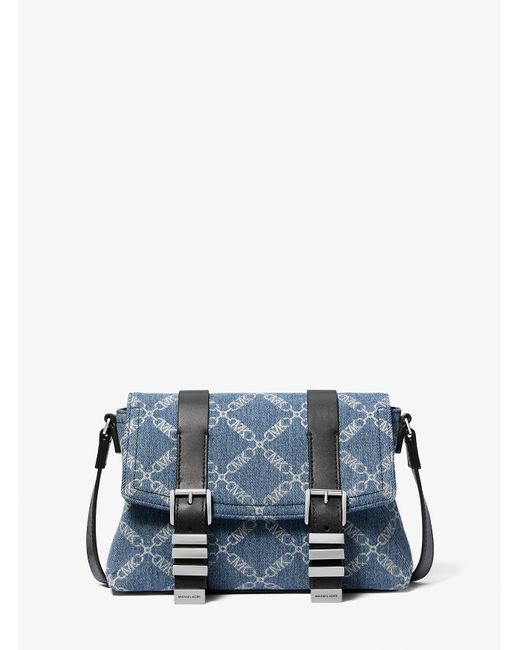 Michael Kors Blue Mk Darrington Mini Empire Diamond Jacquard Denim Crossbody Bag for men