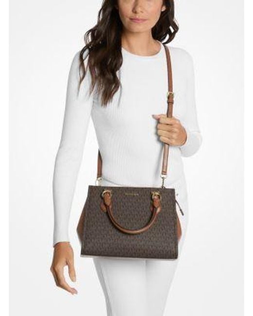 Michael Kors Brown Marilyn Medium Signature Logo Convertible Satchel