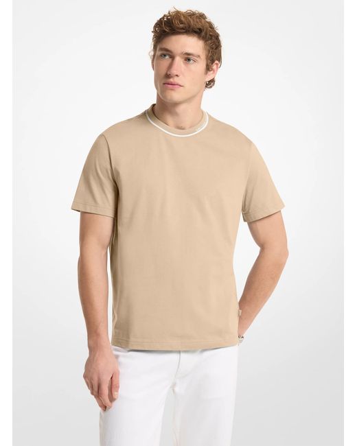 Michael Kors Natural Mk Logo Trim Cotton Jersey T-Shirt for men