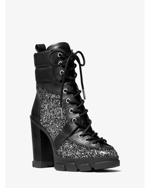 culver embellished nubuck and glitter chain mesh lace up boot