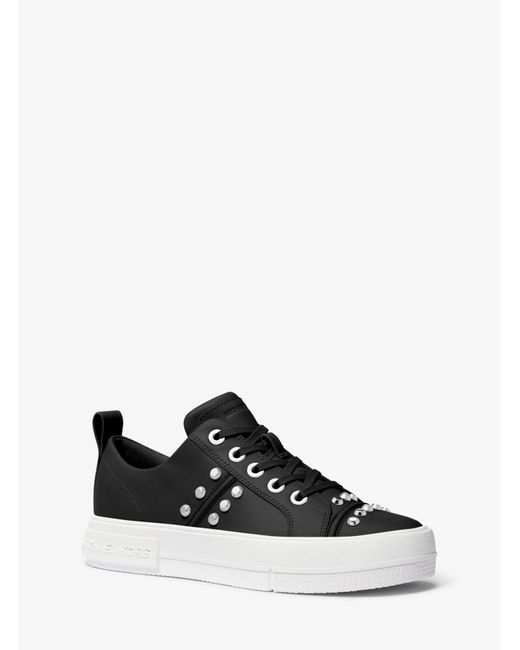 Michael Kors White Evy Astor Stud Leather Sneaker