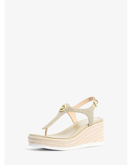 MICHAEL Michael Kors Natural Mk Val Glitter Chain-Mesh Thong Wedge Sandal