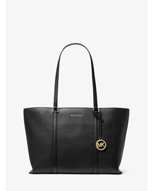 MICHAEL Michael Kors Black Mk Temple Large Pebbled Leather Tote Bag