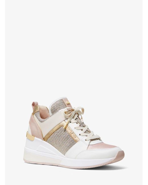 georgie leather and leopard glitter mesh trainer