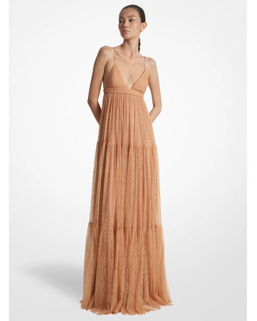 Michael Kors Natural Mk Chantilly Lace Slip Gown