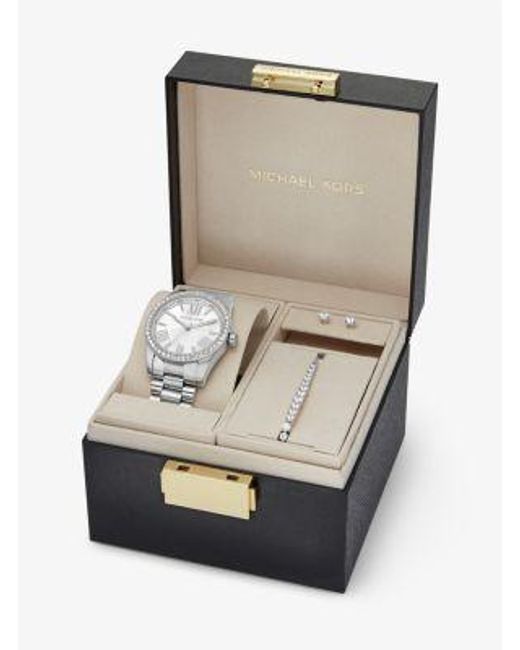 Michael Kors White Mk Lexington Pavé-Tone Watch And Bracelet Set