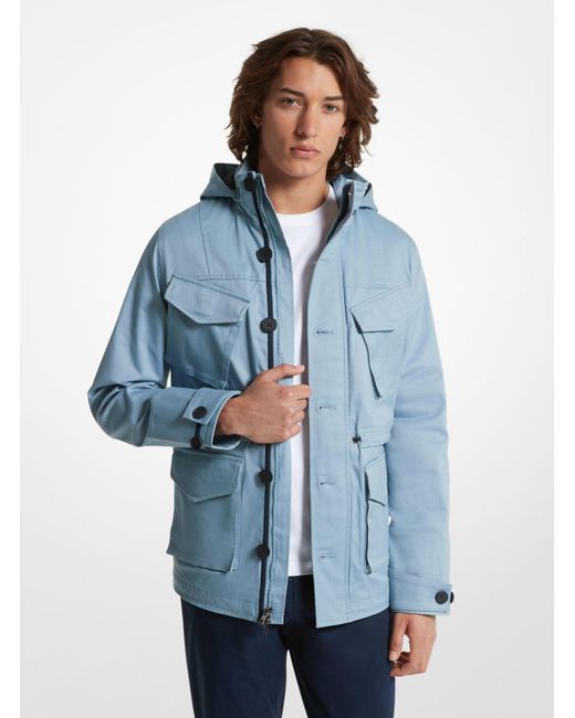 Michael Kors Blue Stretch Cotton Hooded Field Jacket for men