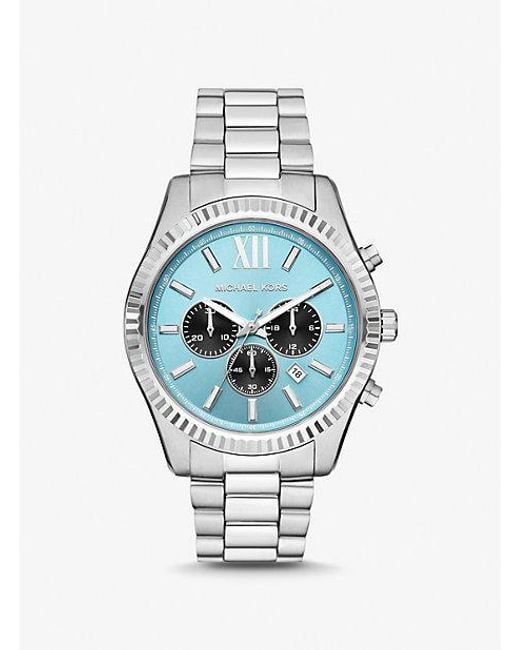 Michael Kors Blue Oversized Lexington Silver-tone Watch for men