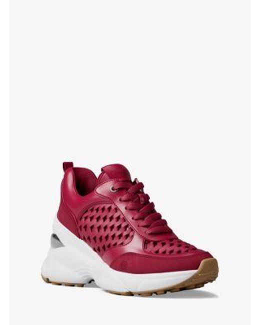 Michael Kors Red Katrina Woven Wedge Trainer