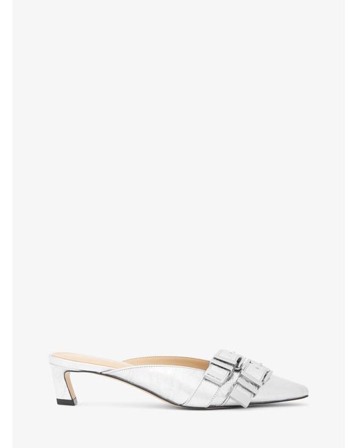 MICHAEL Michael Kors White Mk Darrington Crackled Metallic Leather Mule