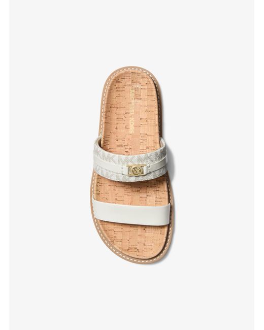 MICHAEL Michael Kors Natural Mk Mandy Signature Logo Flat Sandal
