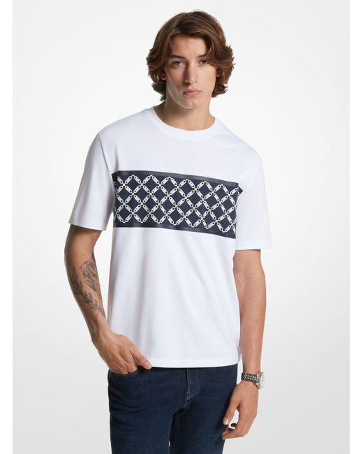 Camiseta de algodón con estampado de logotipo imperio Michael Kors de hombre de color White
