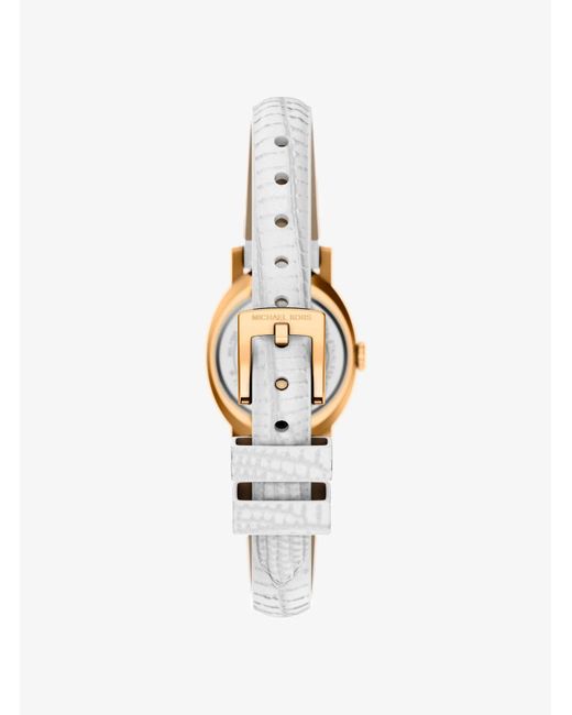Michael Kors White Petite Maude-Tone And Lizard Embossed Leather Watch