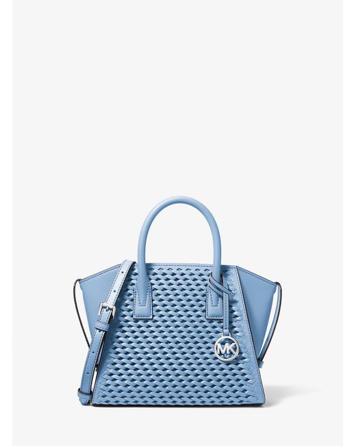 Michael Kors Outlet Blue Mk Avril Small Woven Satchel