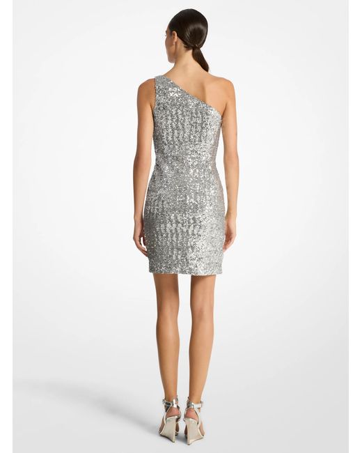 Michael Kors White Mk Sequined Stretch Tulle One-Shoulder Dress