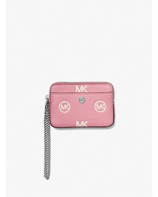 Michael Kors Pink Medium Logo Debossed Chain Card Case