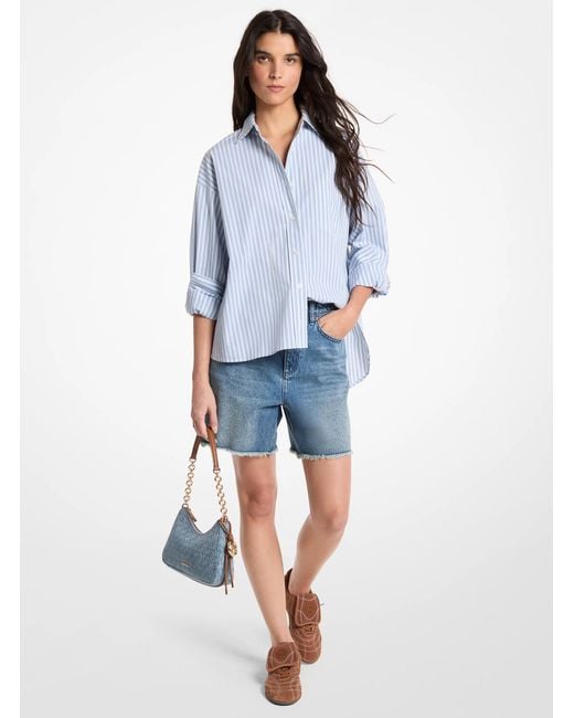 MICHAEL Michael Kors Blue Mk Striped Stretch Cotton Blend Shirt
